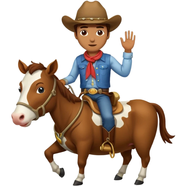Cowboy with a horse head riding a cow emoji