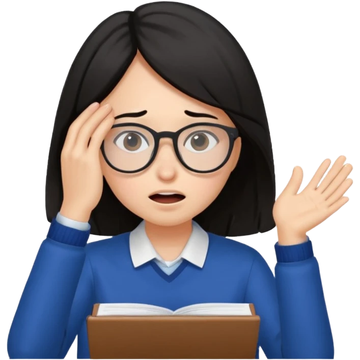 A dark-haired student panics during an exam, covering her face with her hands and not knowing what to do. emoji
