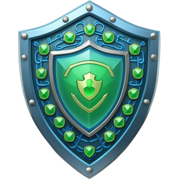 generate full blue cyber shield with different  green hack symbols  emoji
