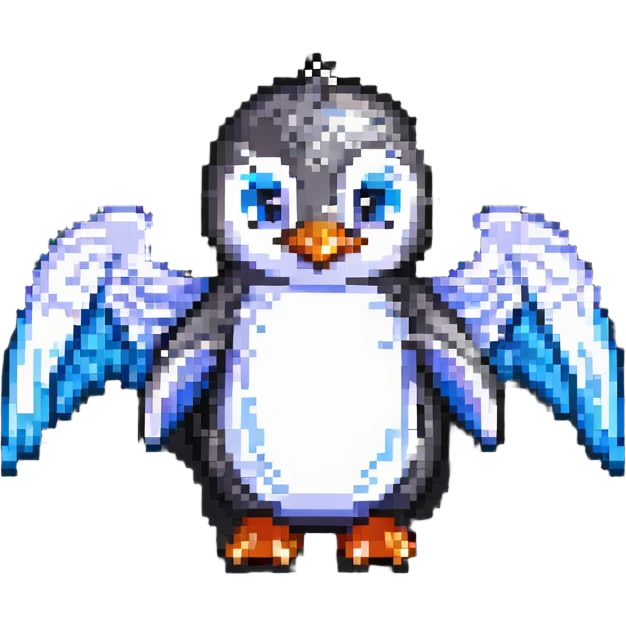 pixel art penguin, standing with wings out emoji