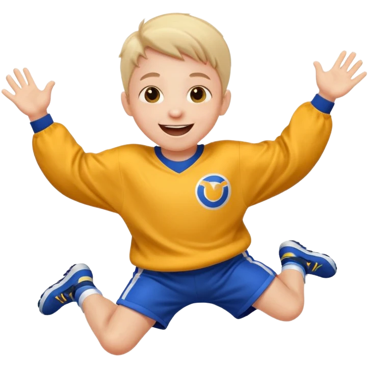 A small kid in an oversized jersey, jumping with excitement. emoji