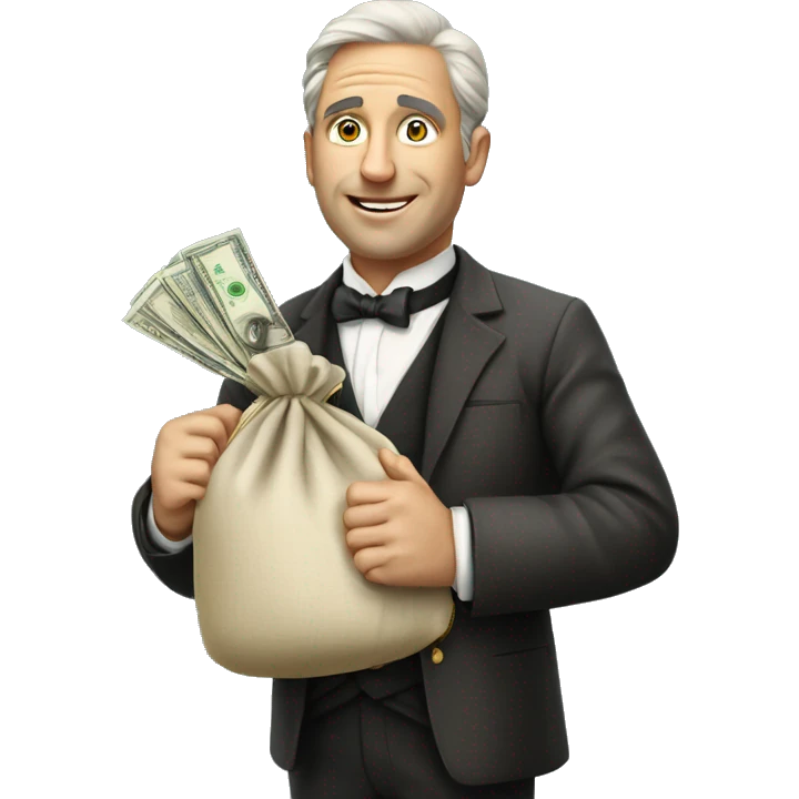 photorealistic aristocrat with money bag in his hands emoji