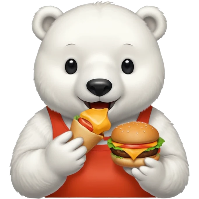 polar bear with burger wearing red orange tshirt emoji