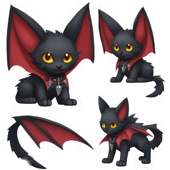 cool edgy black punk red nargacuga-bat-cat-animal hybrid Fakemon collar full body emoji