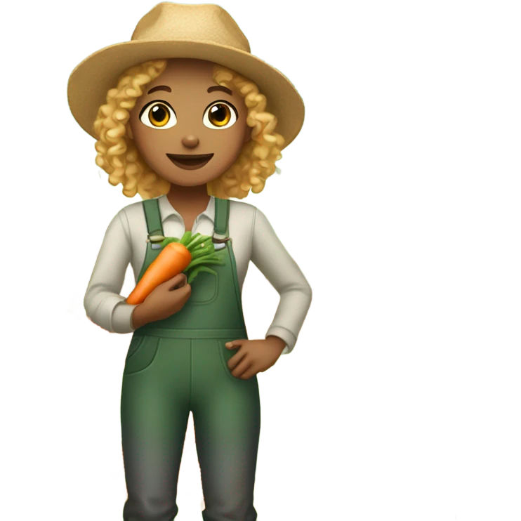 full body farmer girl with curls and curls, holding carrots, light skin, light hair emoji