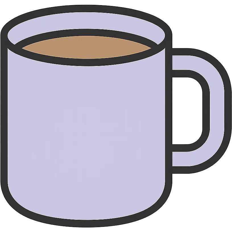 Edit the coffee mug to have a light lavender purple shade, keeping the original icon color outlined style with black outlines and no background. emoji