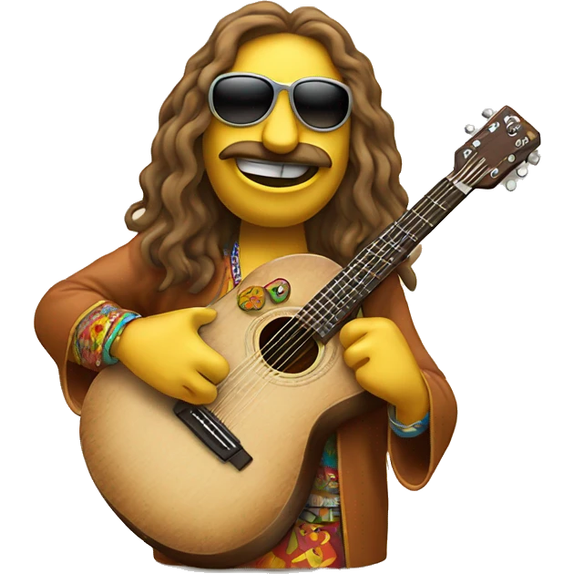 anthropomorphic hippie guitar, showing a sign of peace emoji