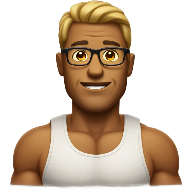 big muscular tan guy with glasses emoji