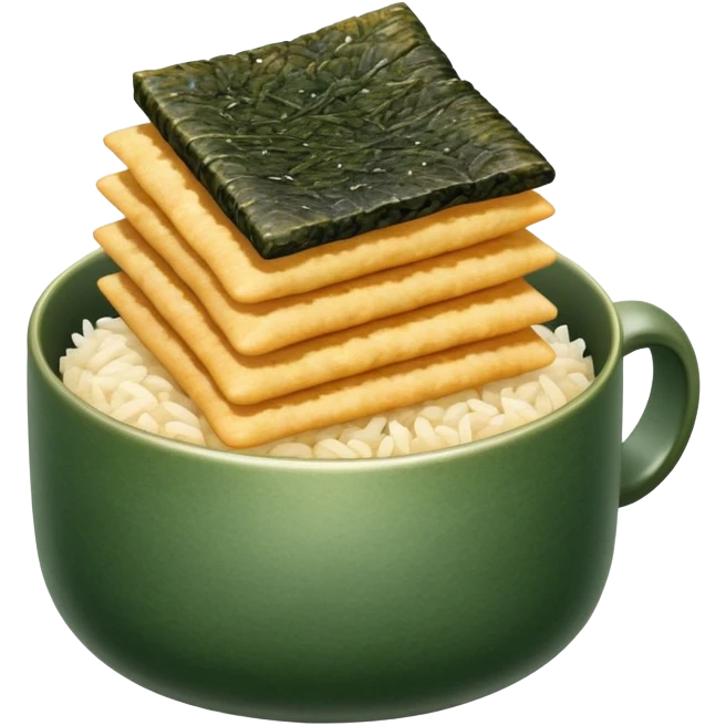 Japanese senbei rice cracker wrapped with sheet of nori seaweed, traditional snack served with green tea emoji