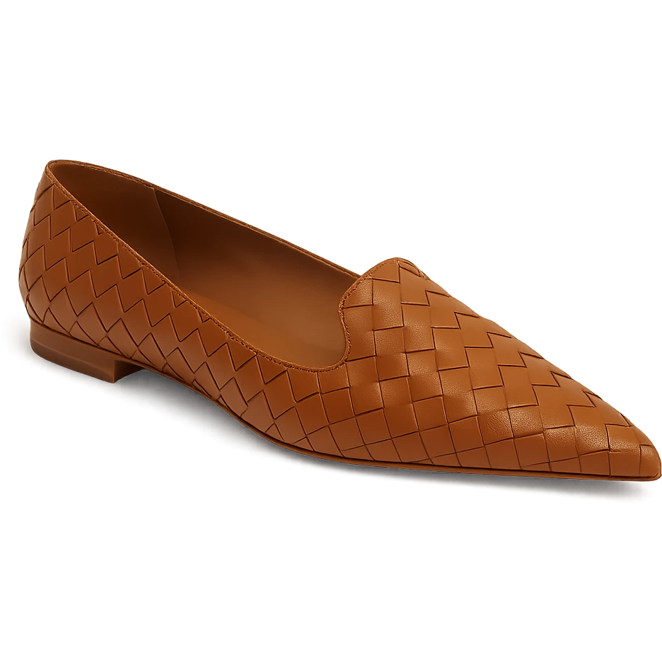Bottega Veneta flat shoe, elegant, woven leather, understated luxury, fashion-forward design emoji