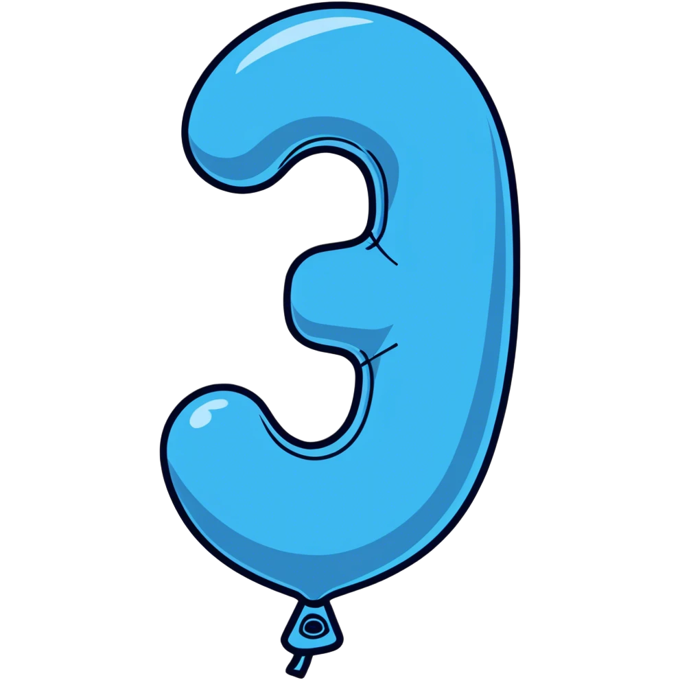 number 3 in mylar blue balloon emoji