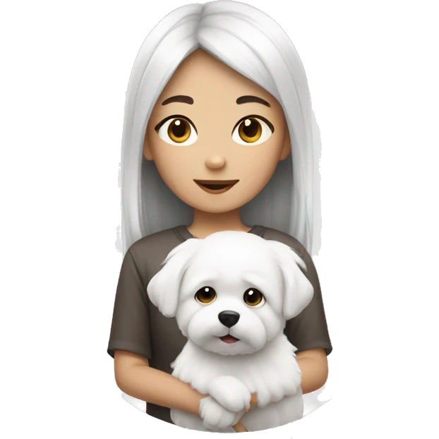 Asian girl with small white fluffy dog emoji