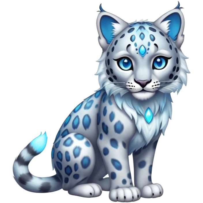 Cute cool edgy Colorful vibrant transparent iridescent luminescent ethereal fantasy-lynx-snow-leopard-animal, full-body emoji