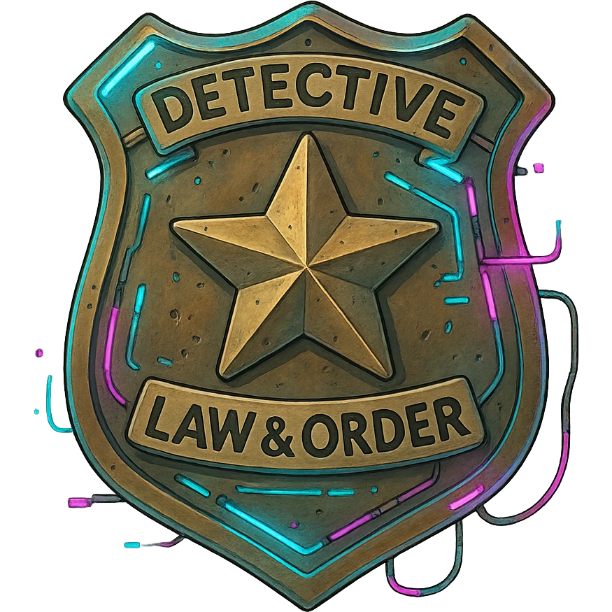 a detective badge, law and order. cyberpunk futuristic emoji