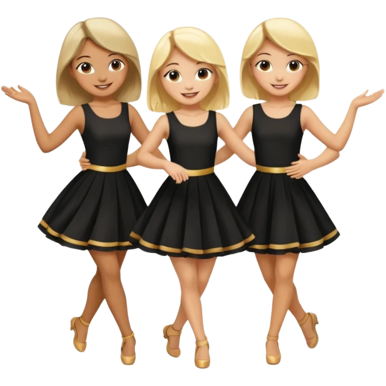 Emoji of 3 Girls dancing one with blonde hair, one tan and one with black hair emoji