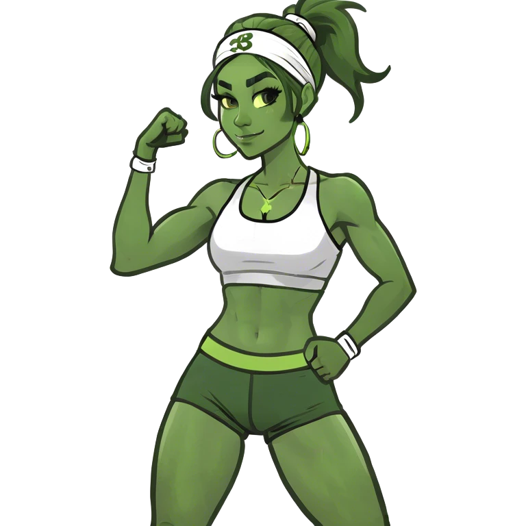 Cute girl with red long hair gym girl with big leg emoji
