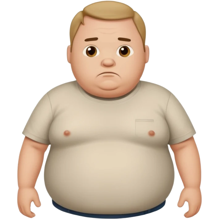 a cartoon fat man holding his stomach wearing t shirt, while looking confused?  emoji