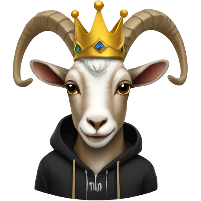 Horned goat wearing a crown and black hoodie emoji