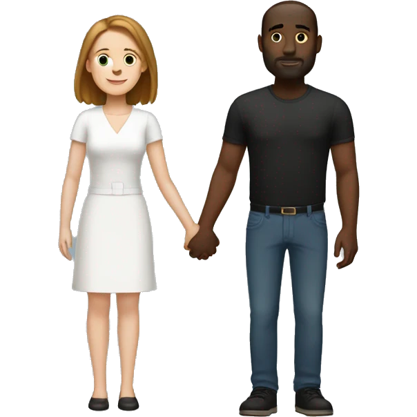 White woman with brown bob hair holding hands with a tall slim black man with a fade emoji