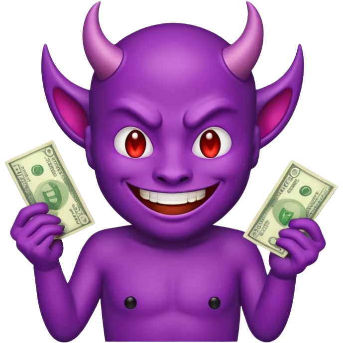 purple devil emoji (fun and light hearted) with money  emoji