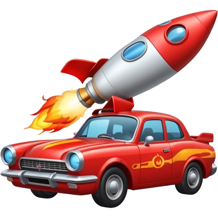 car with a rocket engine on the trunk with fire coming out of it emoji