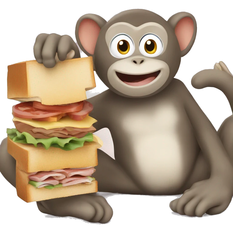 Monkey gives sandwich to a cat emoji