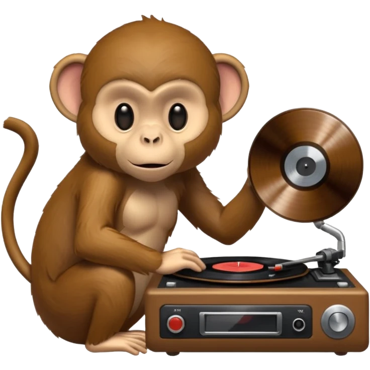 Monkey listening to record player emoji