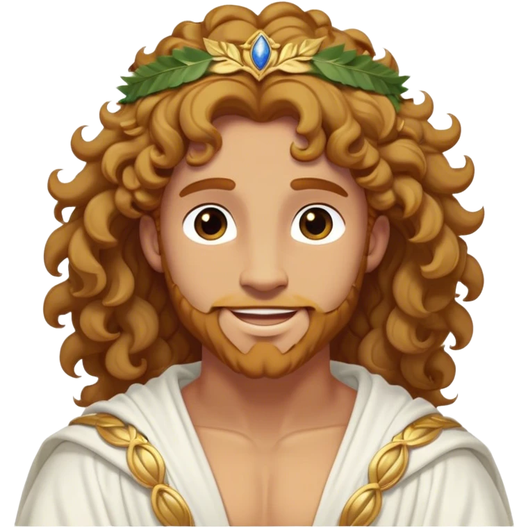 Cinematic Realistic Hercules Portrait, head tilted playfully and inquisitively, showcasing a blend of legendary power and youthful charm with the refined features of Michelangelo's David. His light tan, sculpted skin and thick, curly, golden brown hair—styled with wild majesty—evoke the spirit of the lion-wrestling Hercules. Clad in a softly draped white robe with subtle golden details and adorned with a Greek laurel wreath, his expressive eyes and warm smile capture an approachable yet formidable hero, bathed in gentle natural lighting. emoji