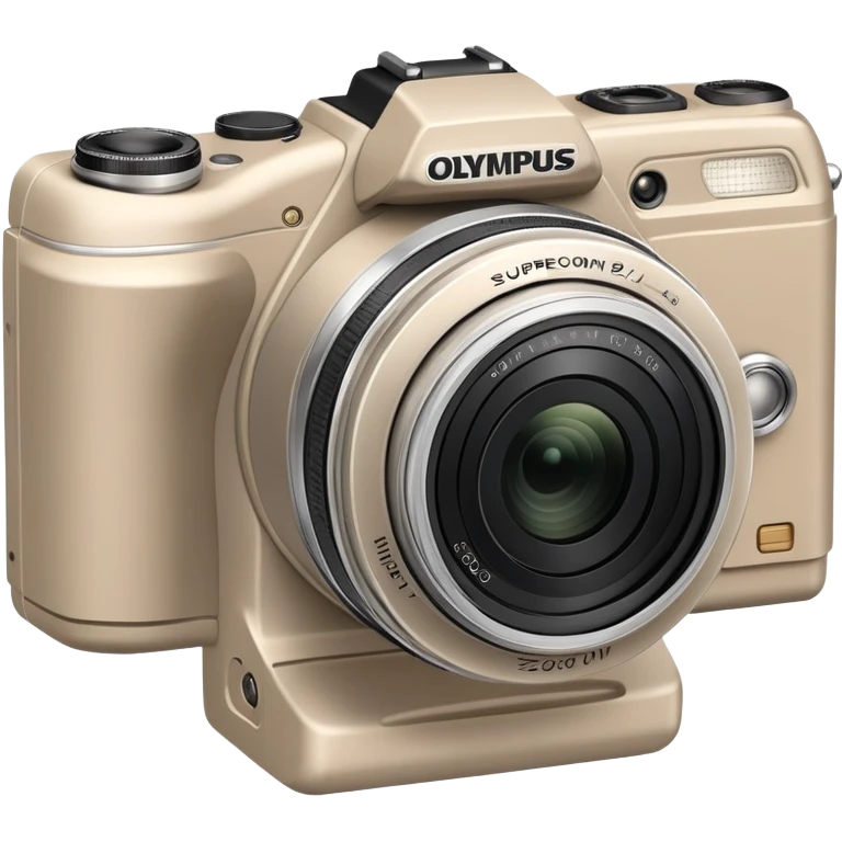 Ultra simplified Olympus Superzoom 70G camera, grayish-beige color, abstract representation with bare minimum of recognizable features emoji