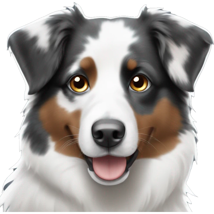 Black and white Australian shepherd with one blue eye and one brown eye with white stripe between eyes emoji