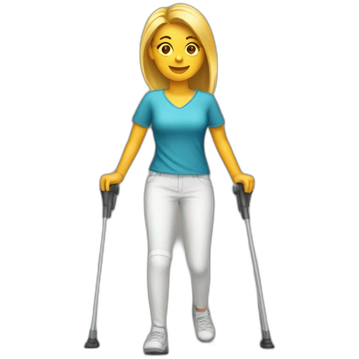 Woman with leg cast on crutches emoji