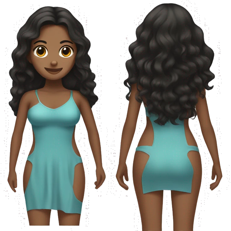 the back side of a brown women, with black hair, wavy long hair, seamless beach outfit emoji