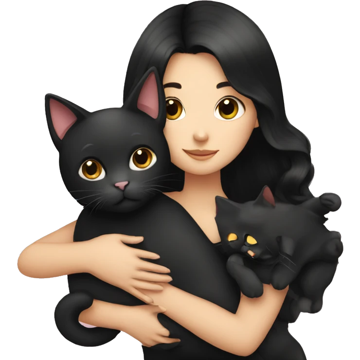 girl with black hair hugging a black cat emoji