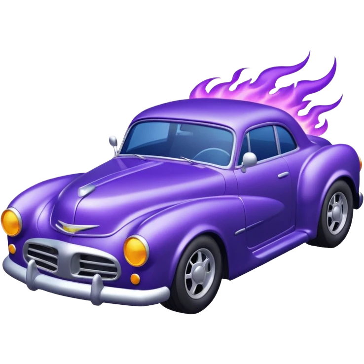 Purple car drifting with navy blue flames coming out of the rear tires. emoji