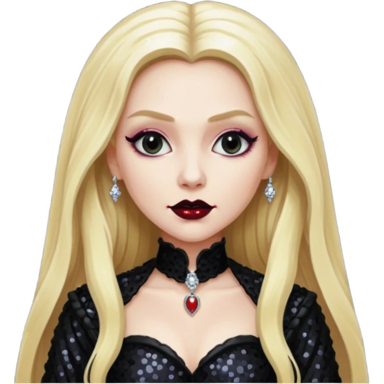 Bride of Dracula with long blonde hair, black sequin outfit emoji