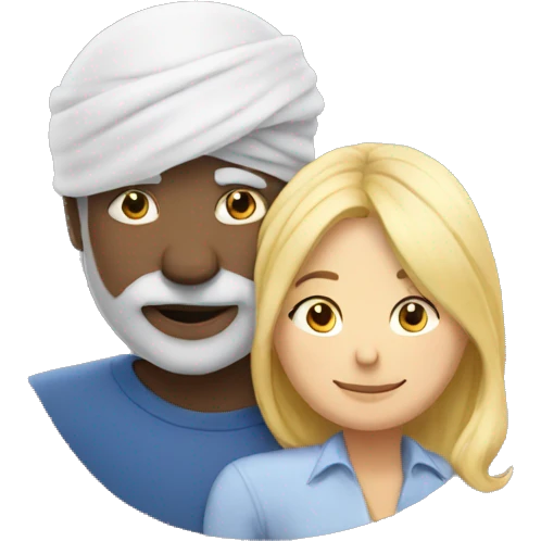 Turban older Man from africa hugs detective hat older blonde European  emoji