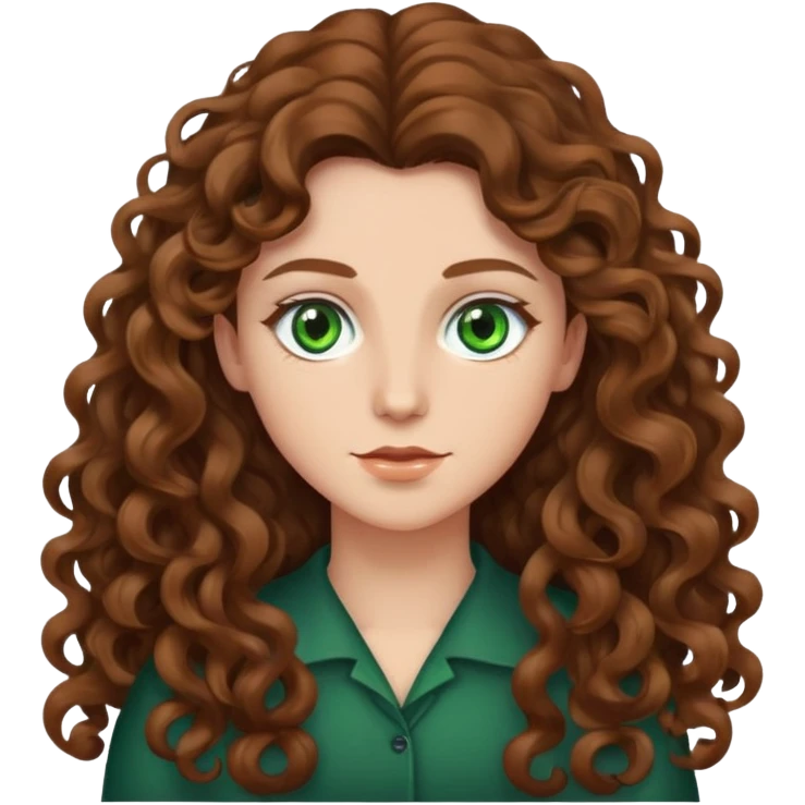 Long Brown curly hair side part green eyes emoji