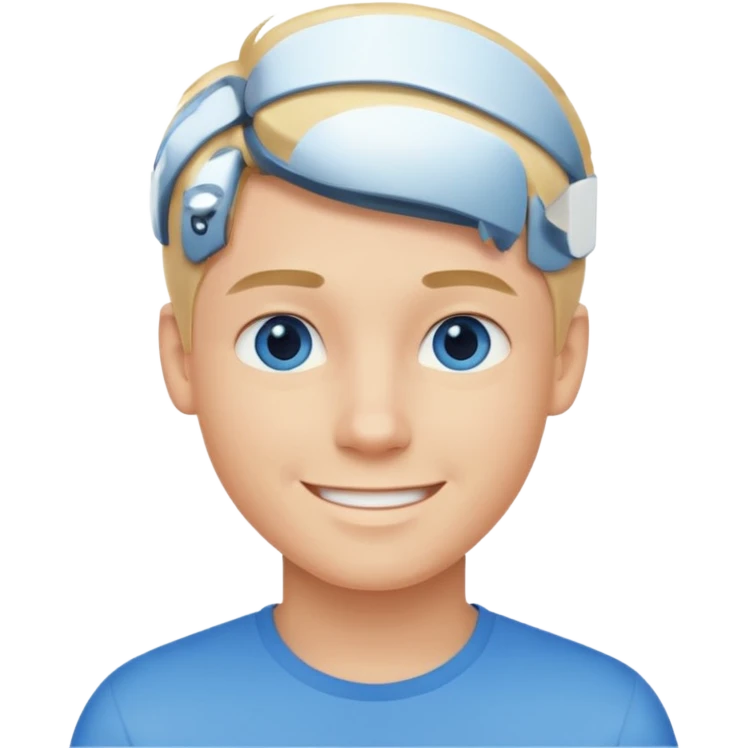young man with short blond hair, smiling emoji