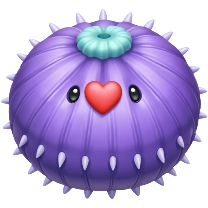 realistic yet cute sea urchin, shiny plastic look, tiny body, natural features, soft pastel colors with bright accents, small heart accessory, detailed shading, no cartoon eyes emoji