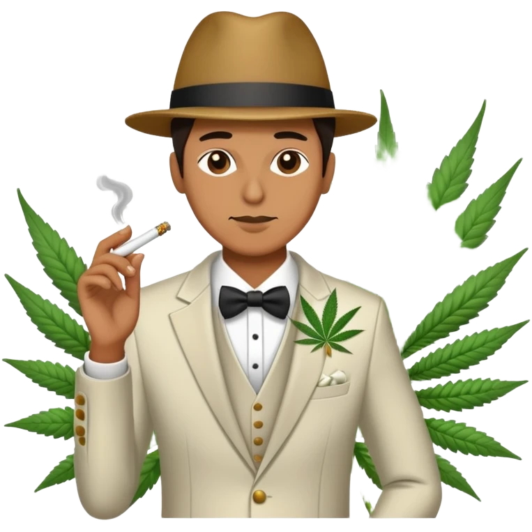 Person in fancy clothes sneaking into wedding ceremony smoking cannabis, full body emoji