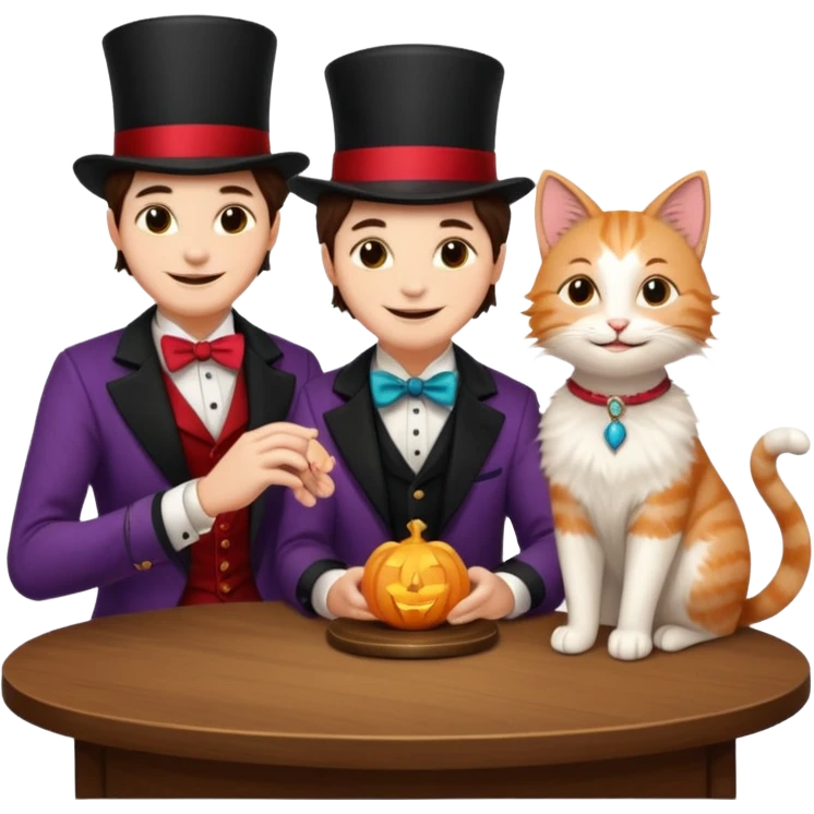magician couple and their pet cat emoji