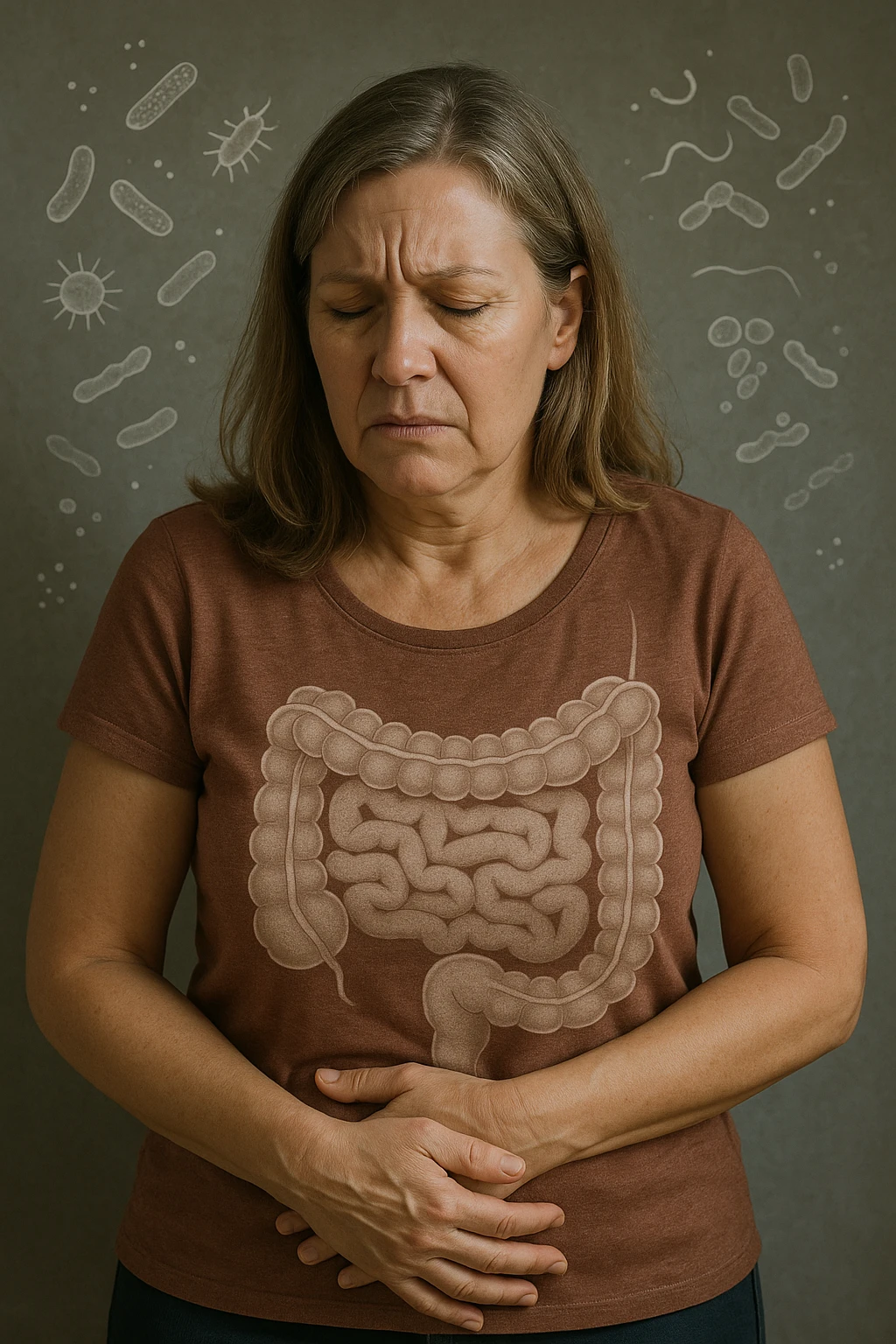 donna in menopausa con la disbiosi intestinale immagine realistica emoji