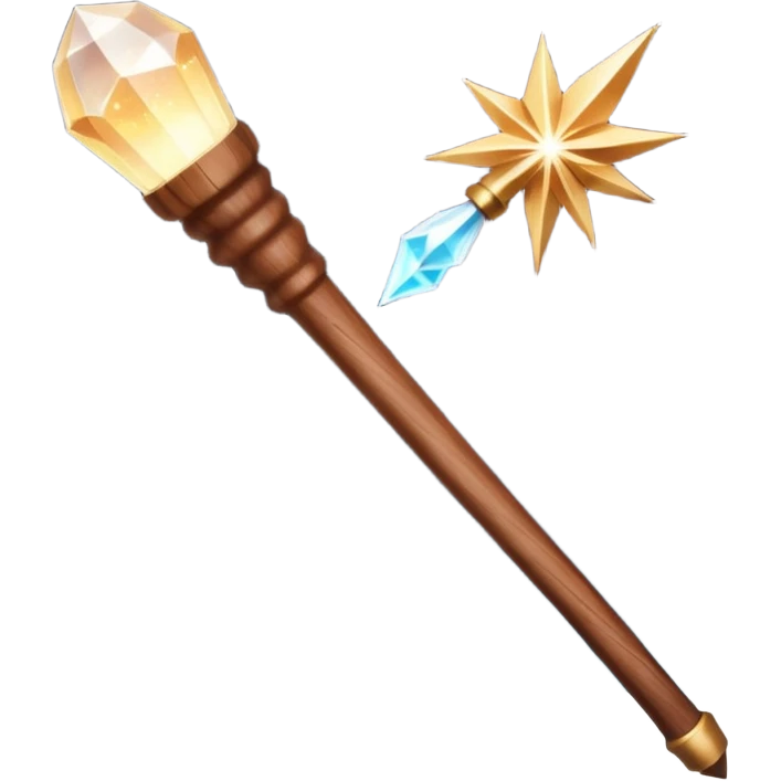 Wand – Wooden stick with glowing tip, sparkles of magic around it emoji