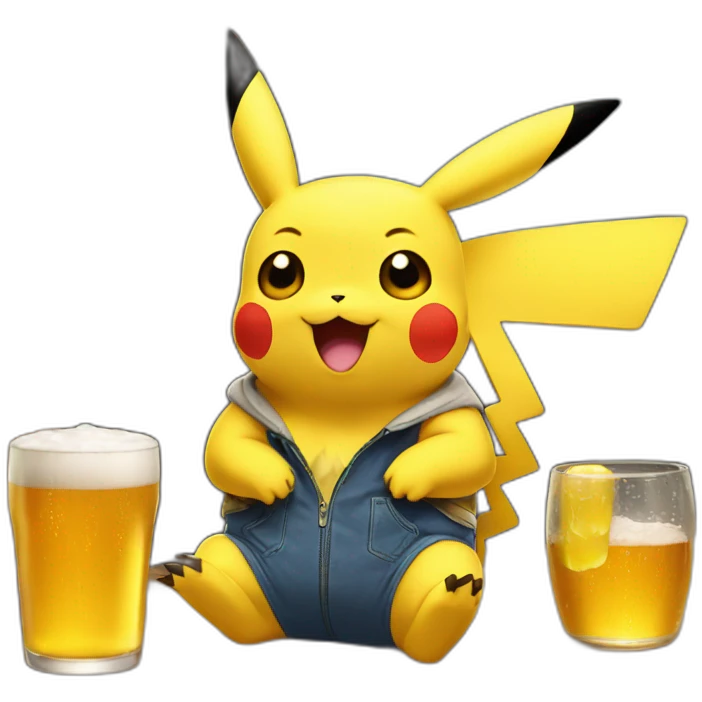 Pikachu drinks a beer emoji