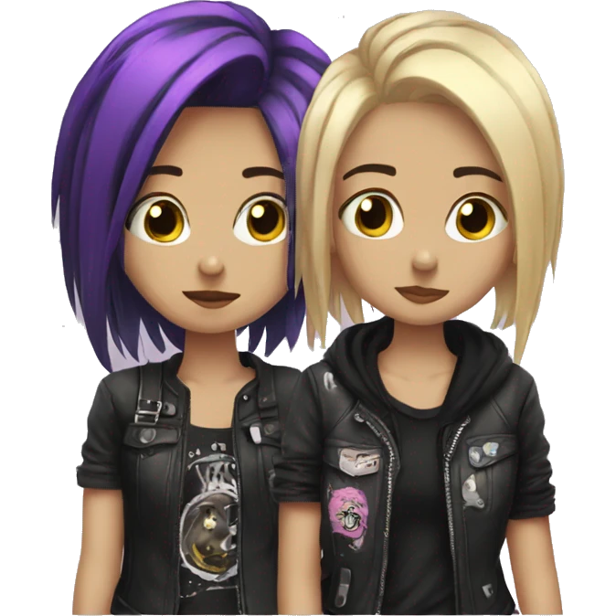 two emo girls with punk clothes, beautiful, aesthetic  emoji