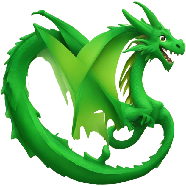 Dragon surrounding green heart with the letter V emoji
