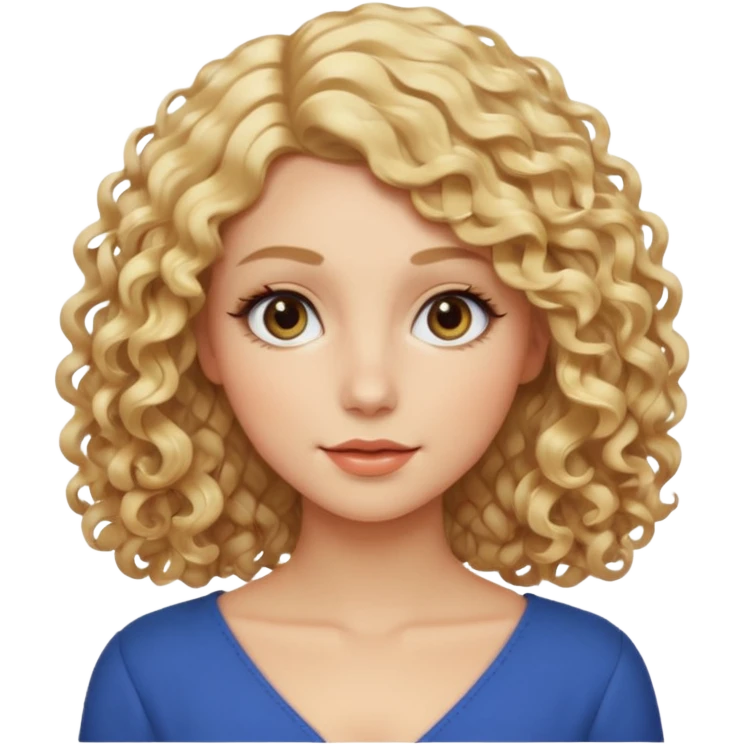 Mujer rubia, pelo rizado hasta los hombros, Raya del pelo al lado, Ojos almendrados emoji