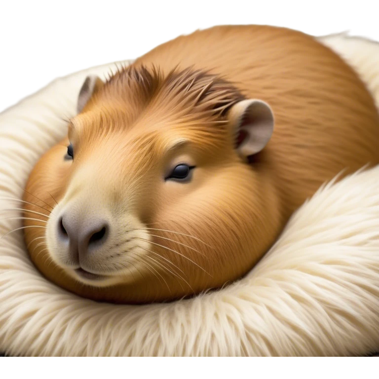 Meme-Worthy Cute Sleeping Capybara Portrait Emoji, Head resting peacefully with a contented smile, showcasing luxuriously soft, fluffy fur and a characteristic capybara head with a broad snout and small, gentle ears, with eyes gently closed in serene slumber, Simplified yet hilariously adorable features, highly detailed, glowing with a soft, drowsy natural light, high shine, relaxed and utterly lovable, stylized with an air of playful laziness, bright and heartwarming, soft glowing outline, capturing the essence of a sleeping capybara that feels destined to become the next viral sensation of adorable rest! emoji