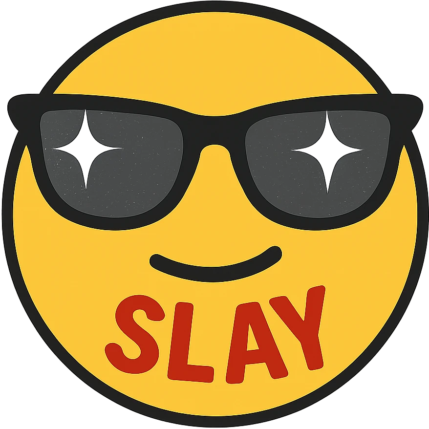 slay emoji, sparkling sunglasses, bold, no background emoji