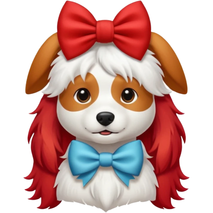 very red long haired white dog with a bow on hair emoji
